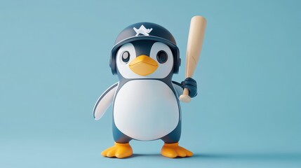 Fototapeta premium Cute Penguin Baseball Player 3D Rendering