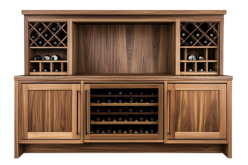 Elegant wooden wine cabinet showcasing a stylish storage solution for wine bottles.