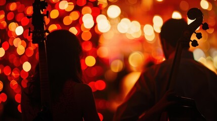 Vague silhouettes swaying to the music immersed in the lively and upbeat atmosphere.