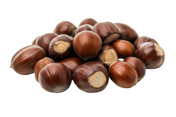 Fototapeta premium Freshly harvested chestnuts piled together, showcasing their rich brown color and shiny skin.
