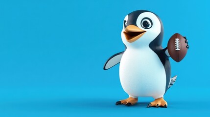 Fototapeta premium Cheerful Penguin Holding a Football