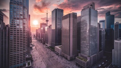 Naklejka premium Business skyscrapers in the Financial District, Toronto Downtown.