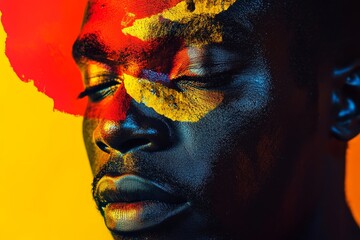 Abstract portrait celebrating black history month with pan african colors and graphic shapes