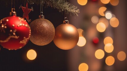 Obraz premium Festive Christmas Ornaments Hanging on a Tree
