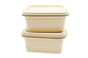 Two stackable food storage containers with lids, ideal for meal prep and kitchen organization, on a white isolated background.