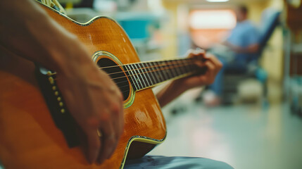 Volunteer Playing Guitar in Hospital Pediatric Unit
