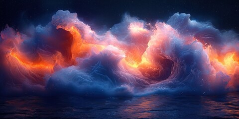 Fototapeta premium Abstract Orange and Blue Flames Over Dark Water