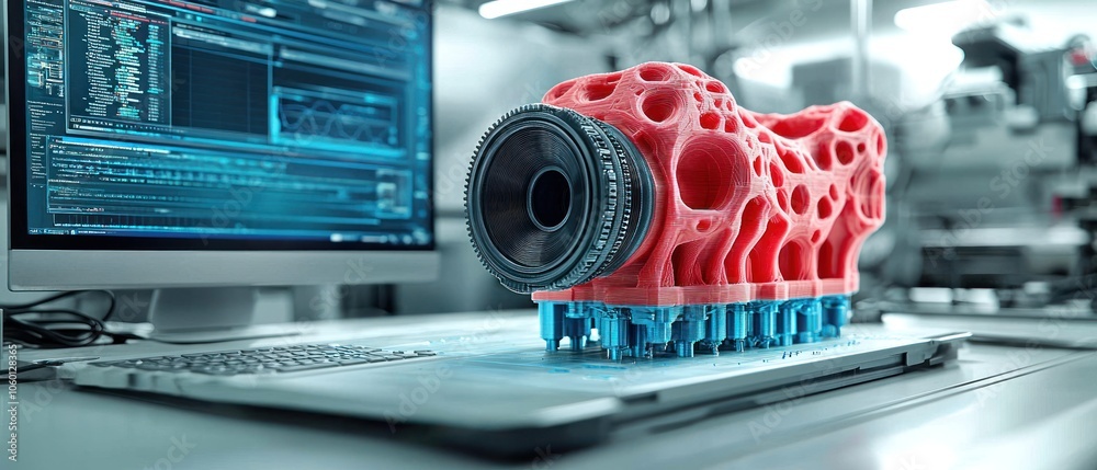 Poster 3D Printed Object with a Complex Design on a Printer Bed