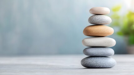 Balancing serenity a stack of smooth stones represents tranquility and inner peace in nature's embrace