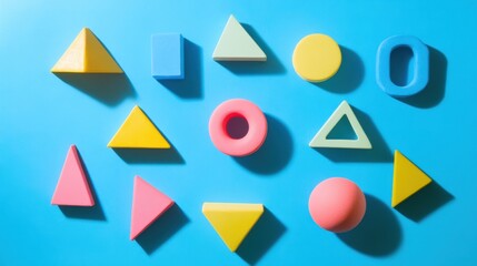 Colorful Geometric Shapes on Blue Background