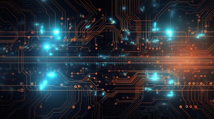 Fototapeta premium Glowing Blue Circuit Board Pattern Background