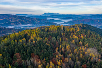 Malnik Beskid Sądecki, zachód słońca, jesień.