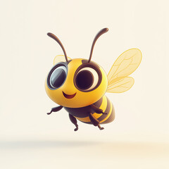 Naklejka premium A vibrant cartoon bee with large expressive eyes and smiling face on a plain background. A playful design perfect for educational materials or children's content.