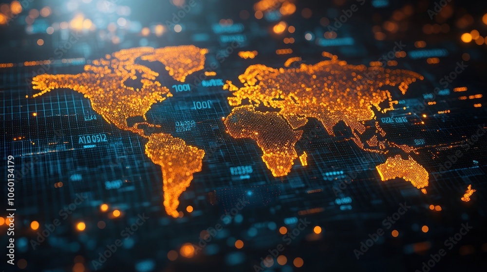 Poster A Digital Representation of the World, Glowing with Data Points