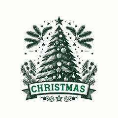 Christmas tree vector logo illustration on a white background.  vintage tree