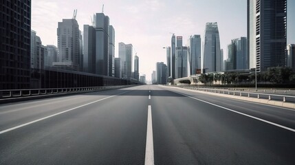 Fototapeta premium Empty Road Leading to City Skyline with Tall Buildings