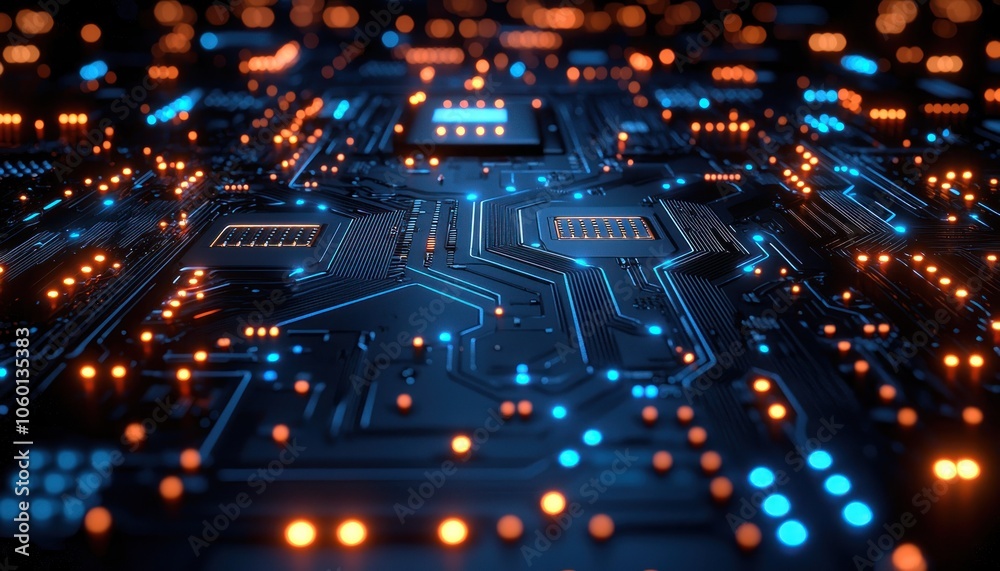 Poster abstract close-up of a circuit board with glowing lights