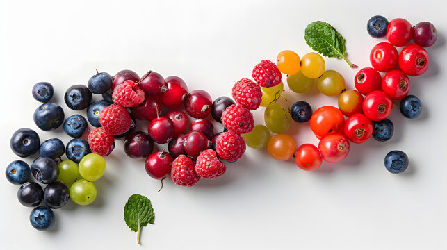Colorful fruits and berries meticulously placed to form a double helix, symbolizing the DNA structure, representing the innovative field of nutrigenomics