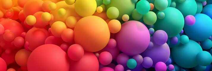 rainbow of colored balls waving from left to right, multiple size of balls, abstract vector background