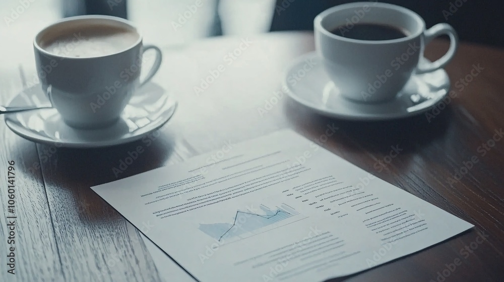 Aufkleber a simple setup with documents on a desk that compare cost and return with highlighted sections on pr