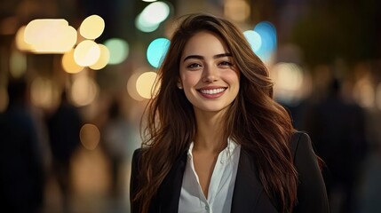 Obraz premium Woman Smiling City Lights.