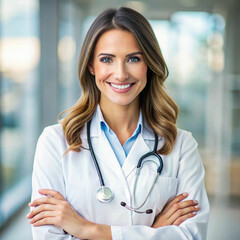 healthcare professional with lab coat. isolated indoor clinic office background