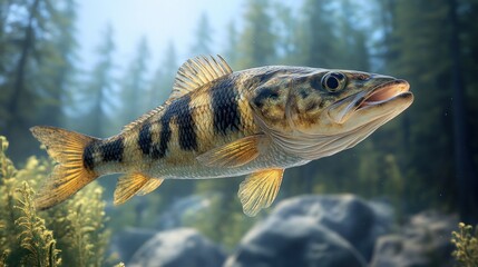 Obraz premium A detailed depiction of a fish swimming in a natural environment.