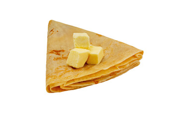 Pancake, crepe with butter on a white background, isolated.