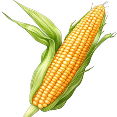 Collection of PNG. Watercolor painting of Sweet Summer Corn on the Cob, isolated on a transparency background.