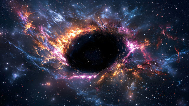 Vibrant cosmic scene with a black hole