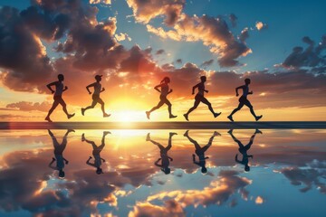 Obraz premium Runners running towards the finish line. Success concept.