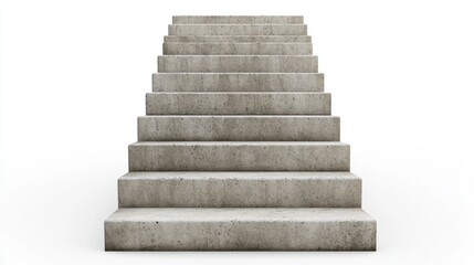 Minimalist wide staircase of concrete with a soft texture, isolated against a seamless white background. Straight-on shot