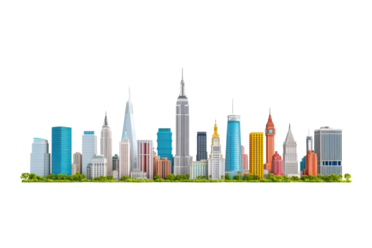 City skyline shapes modern travel experience with minimalist vector design highlighting iconic landmarks and urban beauty