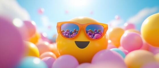 Fototapeta premium Cheerful Spheres Wearing Sunglasses In a Lively, Sunlit Setting