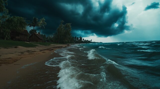 A stormy ocean with dark clouds rolling in, creating a moody and intense atmosphere.