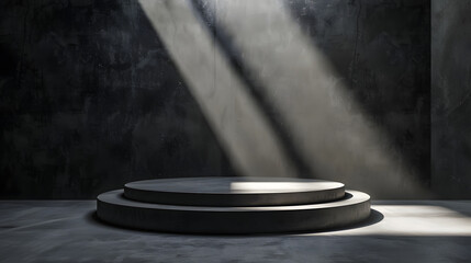 Grey shades abstract stage or podium with place for your product presentation on blank wall background with backlit