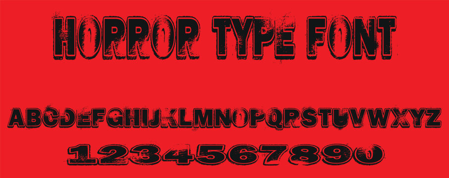   Horror dark lettering tattoo vector type font. grunge style Y2k type font with gothic pank rock and blood style signs and symbols. scary tattoo font vector icon