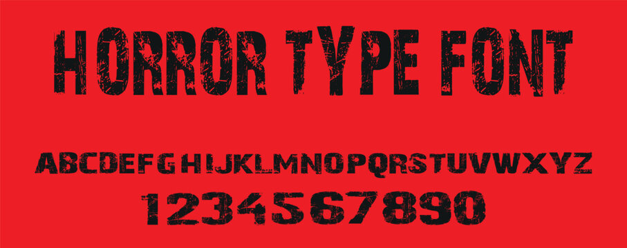   Horror dark lettering tattoo vector type font. grunge style Y2k type font with gothic pank rock and blood style signs and symbols. scary tattoo font vector icon
