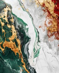 Obraz premium Abstract artwork featuring swirling colors of green, gold, red, and white.