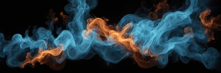 Fototapeta premium Abstract smoke fire in Cyan and blue light isolated on a black background