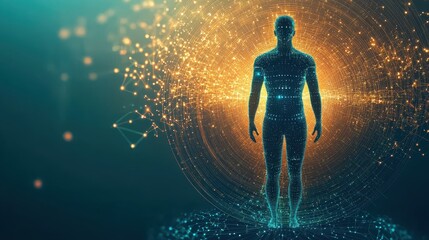 Fototapeta premium 3D Human Silhouette with Floating Data Points
