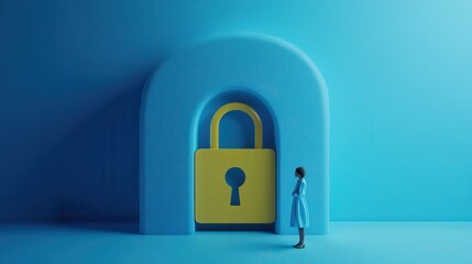 Fototapeta premium Person Standing Before a Massive Digital Lock
