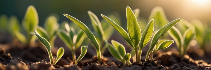 Obraz premium Close Up of a Young Plant in Morning Light