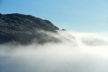 Nebel im Prince Christian Sound in Greenland