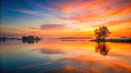 Obraz premium Softly fading orange and pink hues across a serene landscape at dusk, sky, landscape, clouds, orange, peaceful