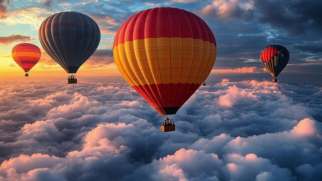 hot air balloon motion in the sky, generative ai