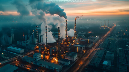 Modern power plant generating electricity with sustainable green strategies to reduce CO2 emissions. Clean energy initiatives and renewable resources for a greener future