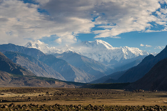 Scenic landscape view of Nanga Parbat mountain north face aka Rakhiot face near Jaglot, Gilgit, Gilgit-Baltistan, Pakistan