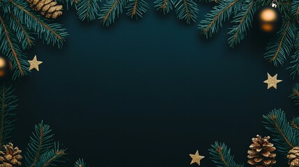 Naklejka premium Festive pine branches adorned with gold stars, creating warm holiday ambiance for seasonal celebrations.