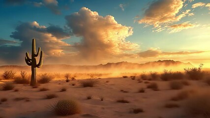 dusty arid barren desert scenery with cactus decoration, generative ai - Powered by Adobe